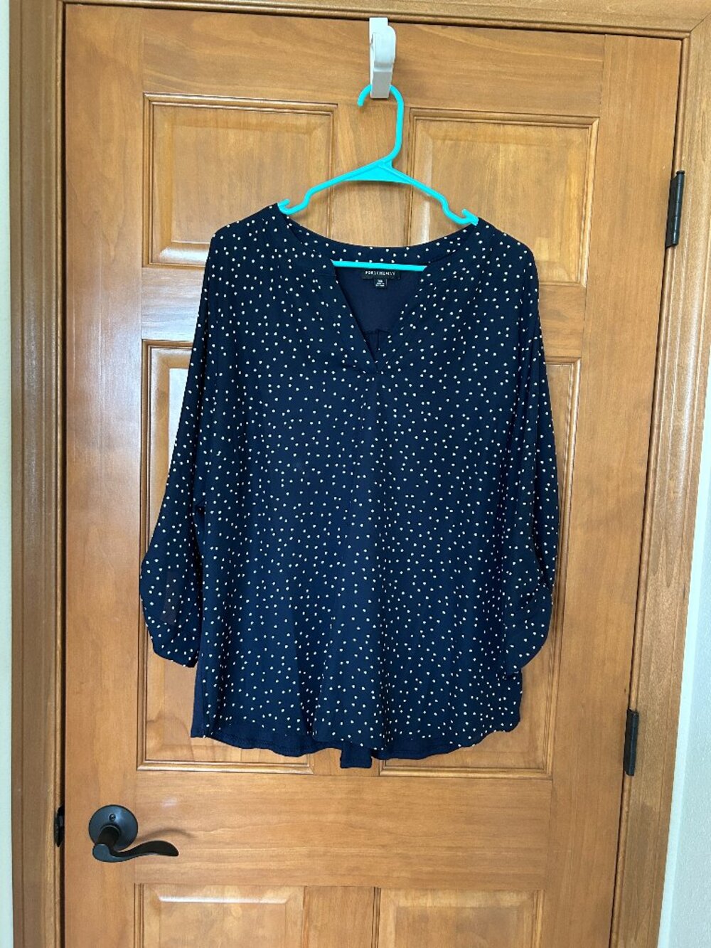 Fortune + Ivy Tulsa Mixed Media - Navy & White Polka Dot Blouse XXL